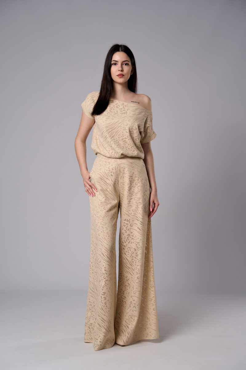 Pantaloni Lora evazați de vară crem - imagine 4