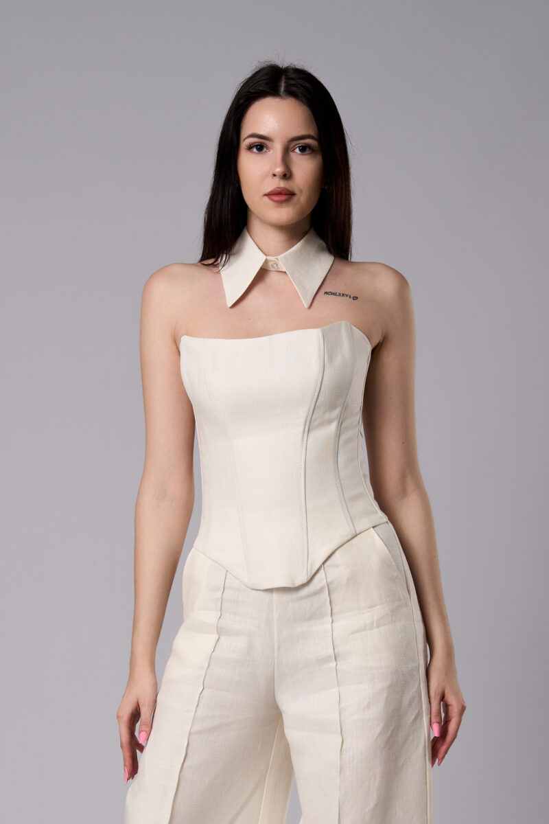 Corset Alma din in cu croi cambrat ivoire - imagine 2