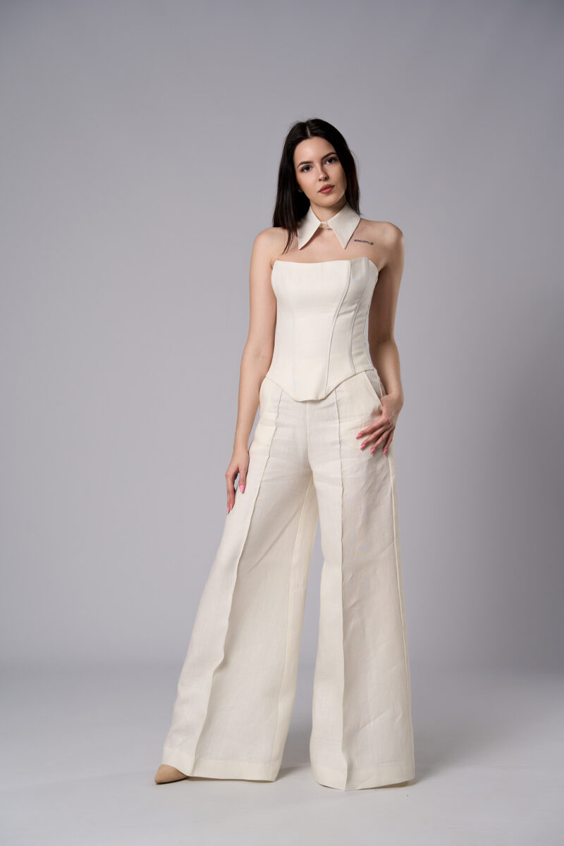 Corset Alma din in cu croi cambrat ivoire
