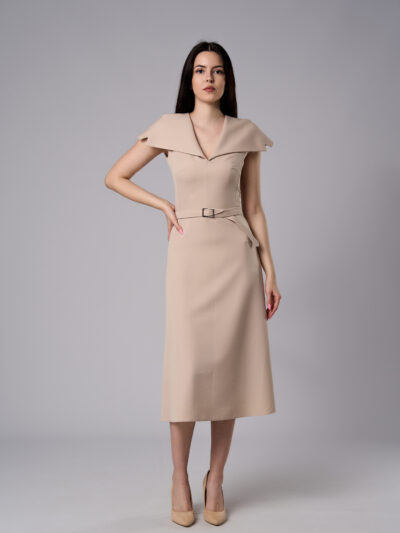 Rochie midi Amelie cu fustă semicloș bej