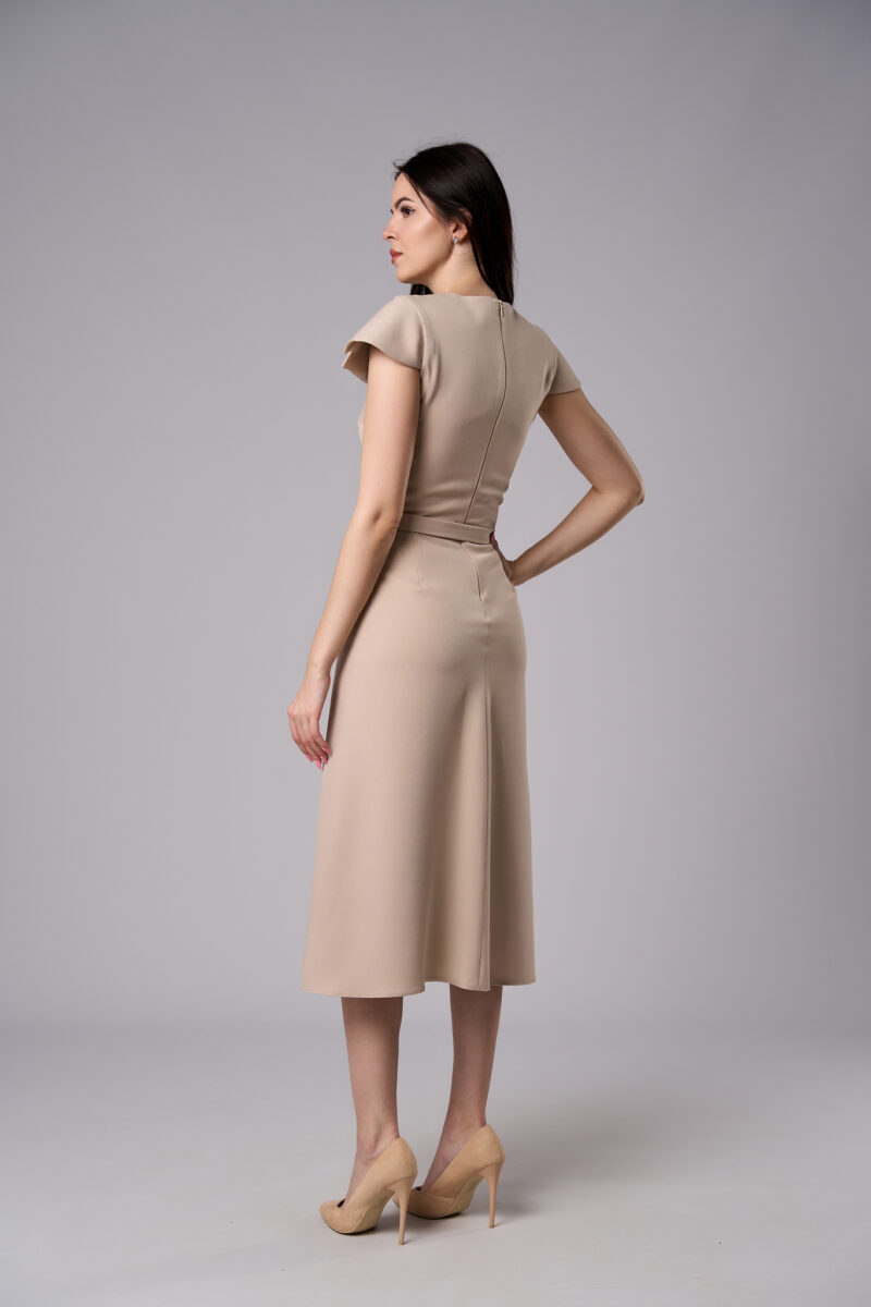 Rochie midi Amelie cu fustă semicloș bej - imagine 3