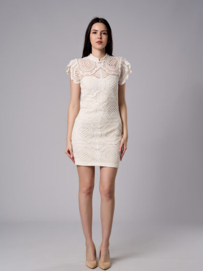 Rochie mini Aris din dantelă ivoire