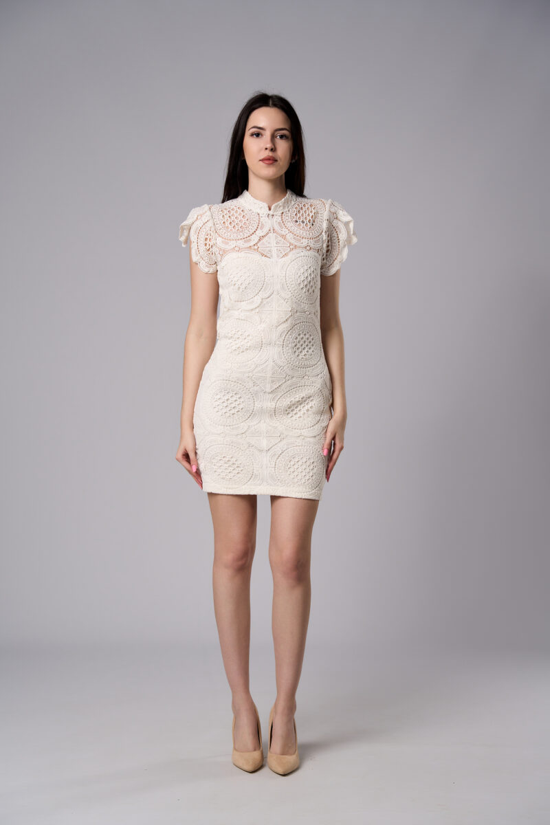 Rochie mini Aris din dantelă ivoire