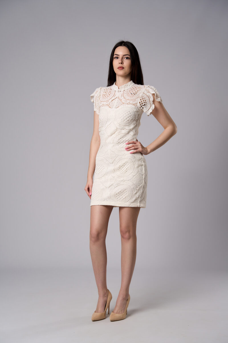 Rochie mini Aris din dantelă ivoire - imagine 4