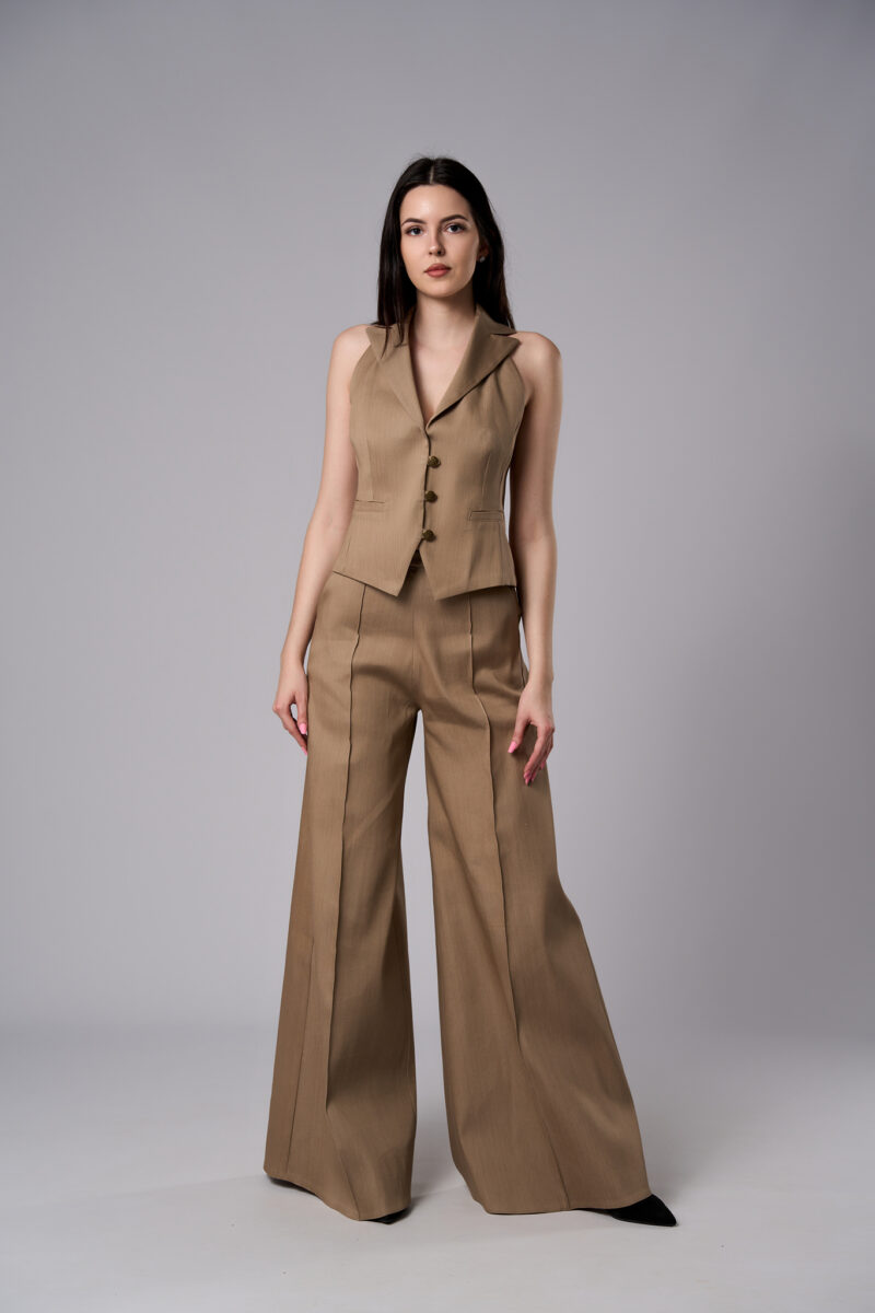 Vestă Alma scurtă din denim cu croi cambrat mocha mousse - imagine 4