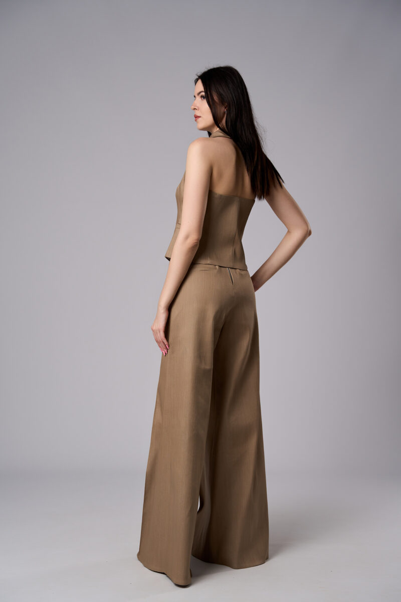 Vestă Alma scurtă din denim cu croi cambrat mocha mousse - imagine 3