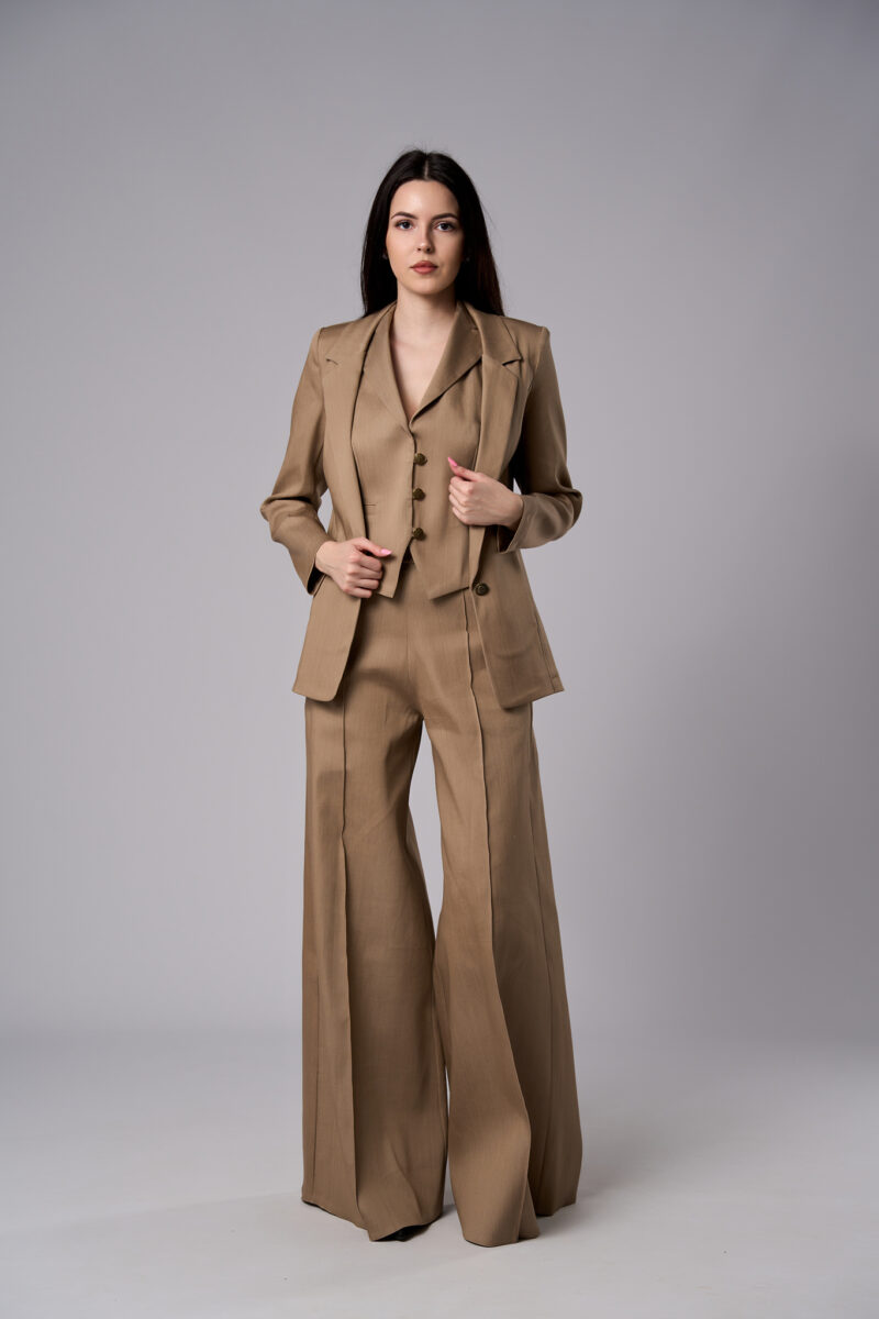Sacou Alma lung din denim cu croi ușor cambrat mocha mousse