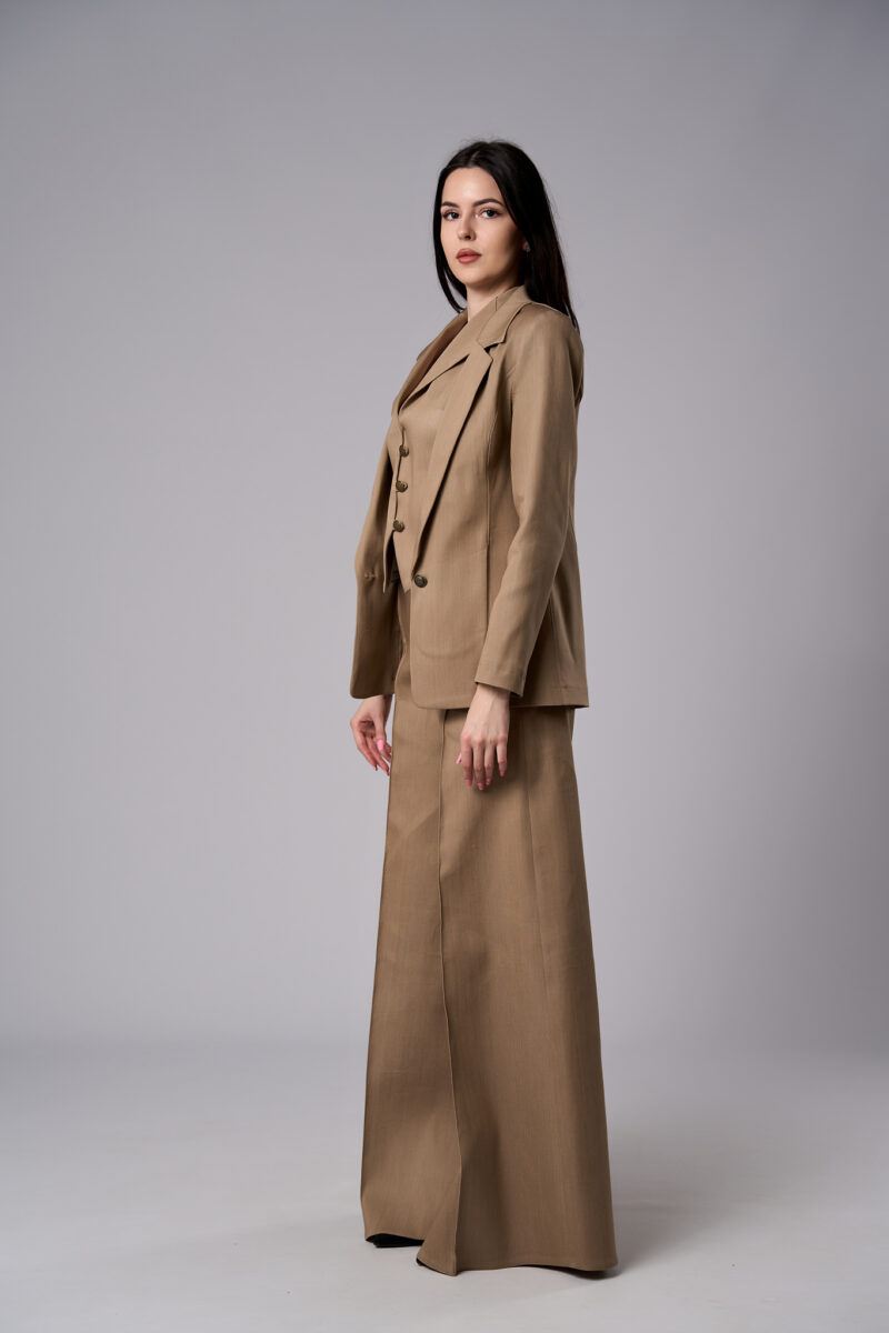 Sacou Alma lung din denim cu croi ușor cambrat mocha mousse - imagine 2
