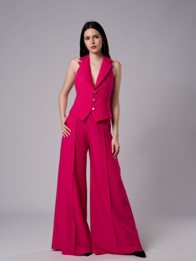 Pantaloni Alma evazați din stofă elastică fucsia