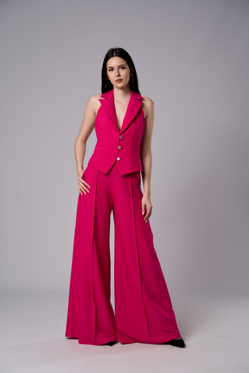 Pantaloni evazați din stofă elastică fucsia Alma