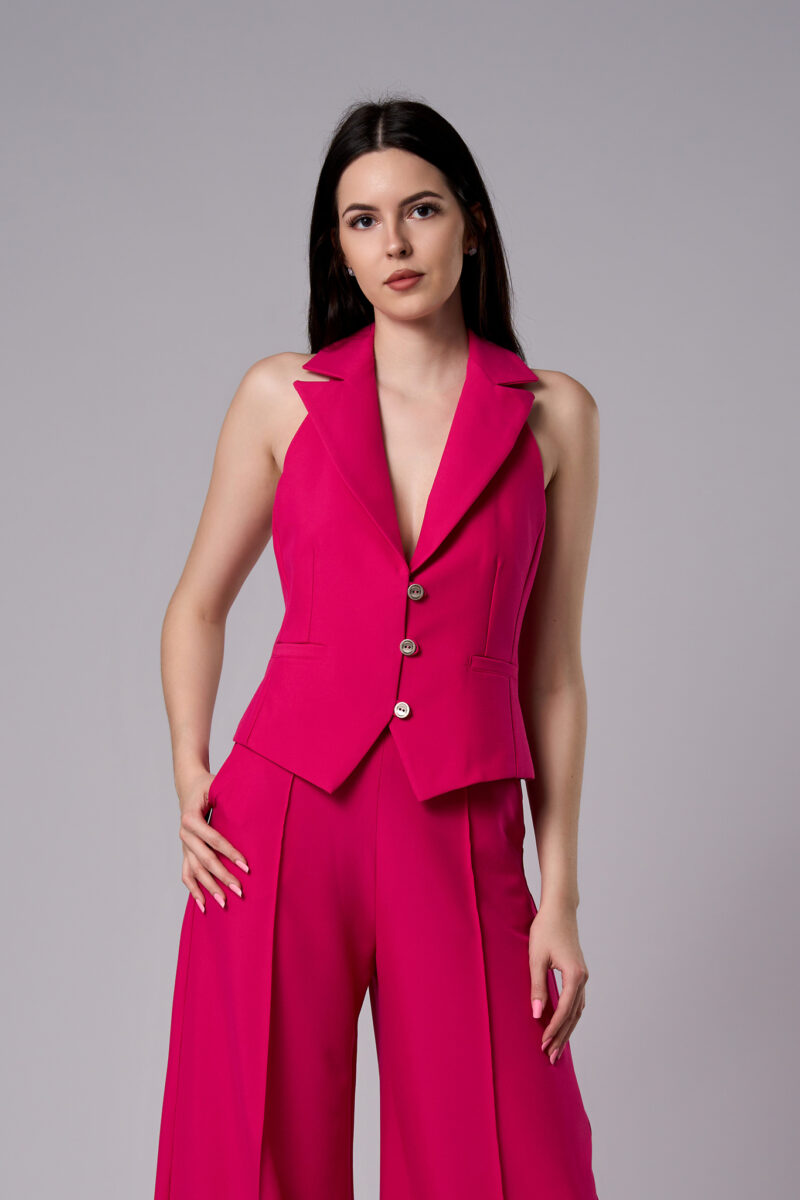 Vestă Alma scurtă din stofă elastică cu croi cambrat fucsia - imagine 2