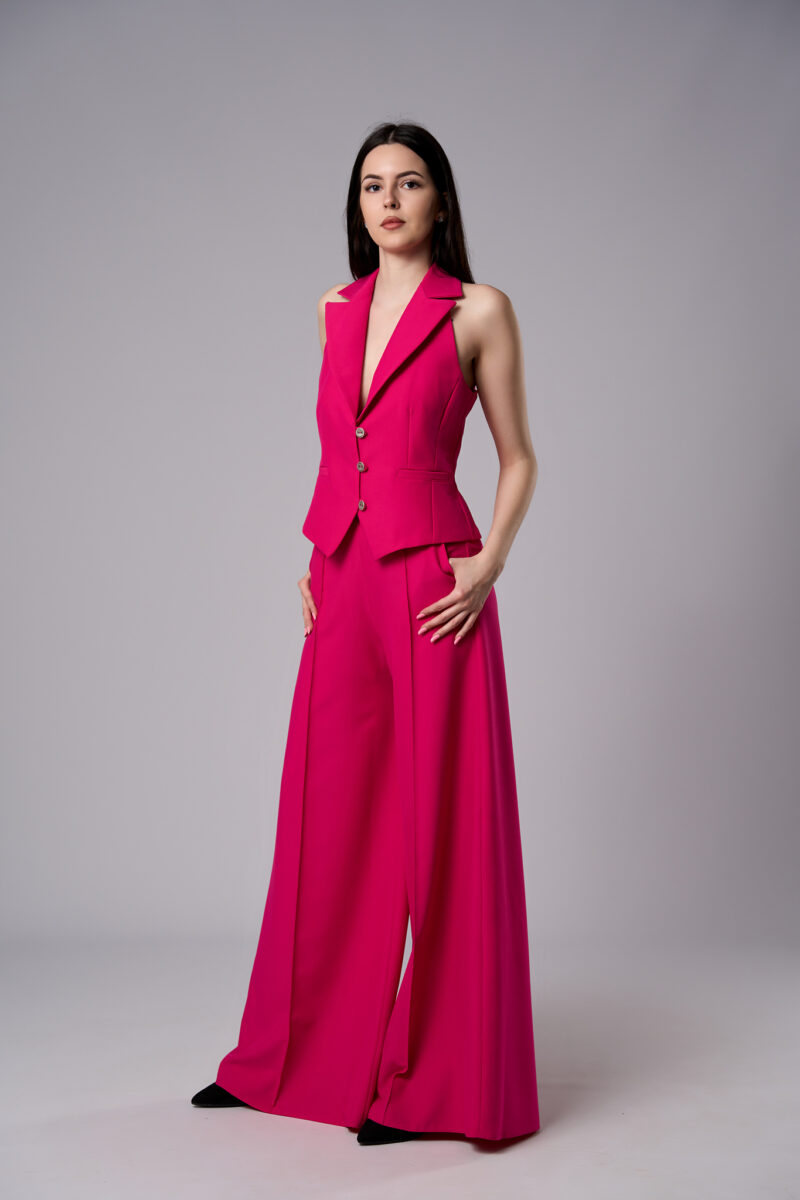 Vestă Alma scurtă din stofă elastică cu croi cambrat fucsia - imagine 3