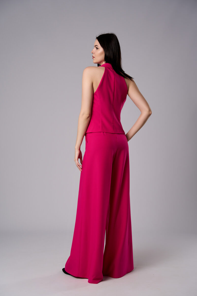 Pantaloni evazați din stofă elastică fucsia Alma - imagine 3
