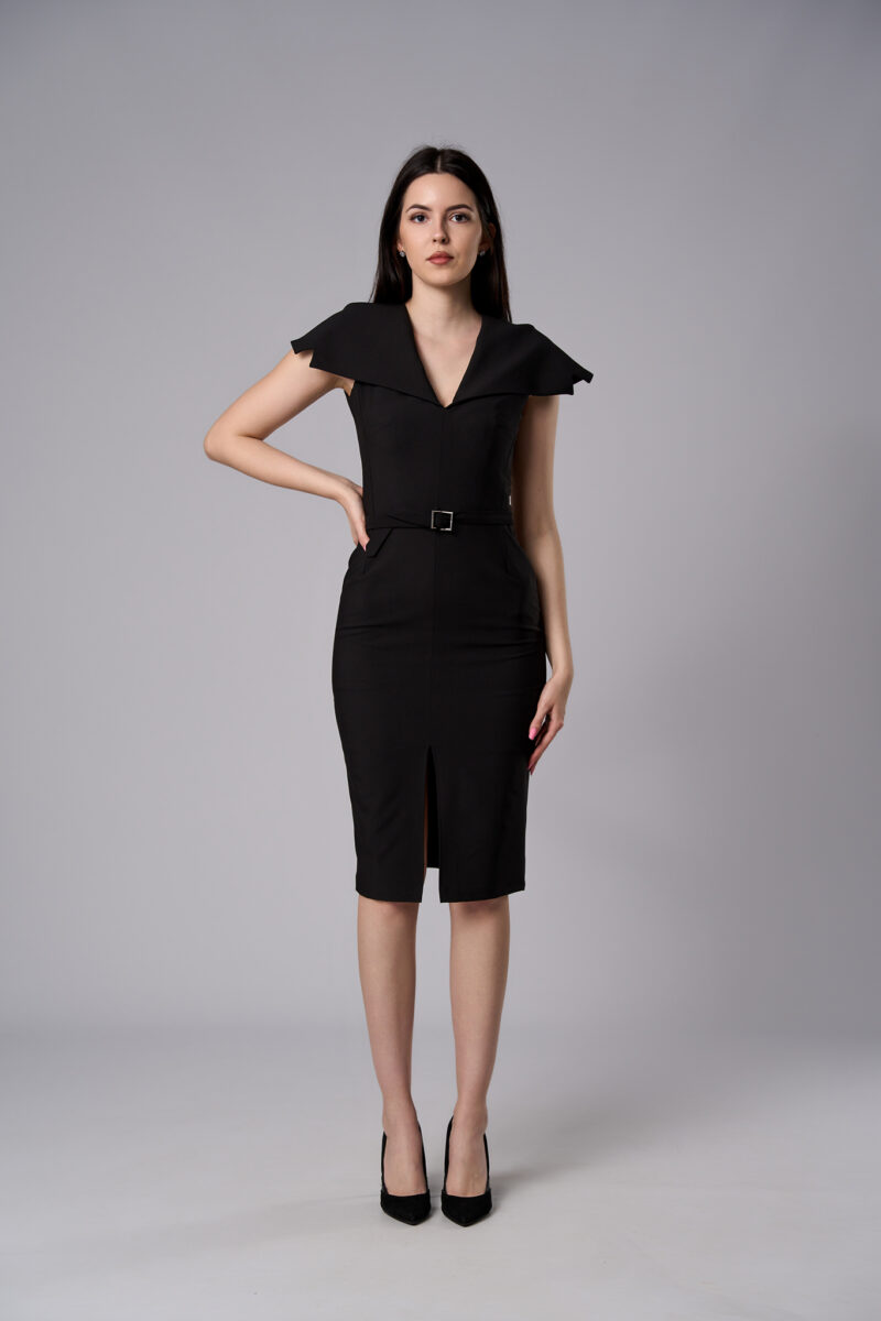 Rochie midi Amelie cu croi cambrat neagră - imagine 4