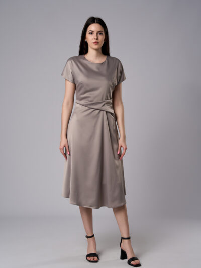 Rochie midi Ava din satin cu croi în A gri
