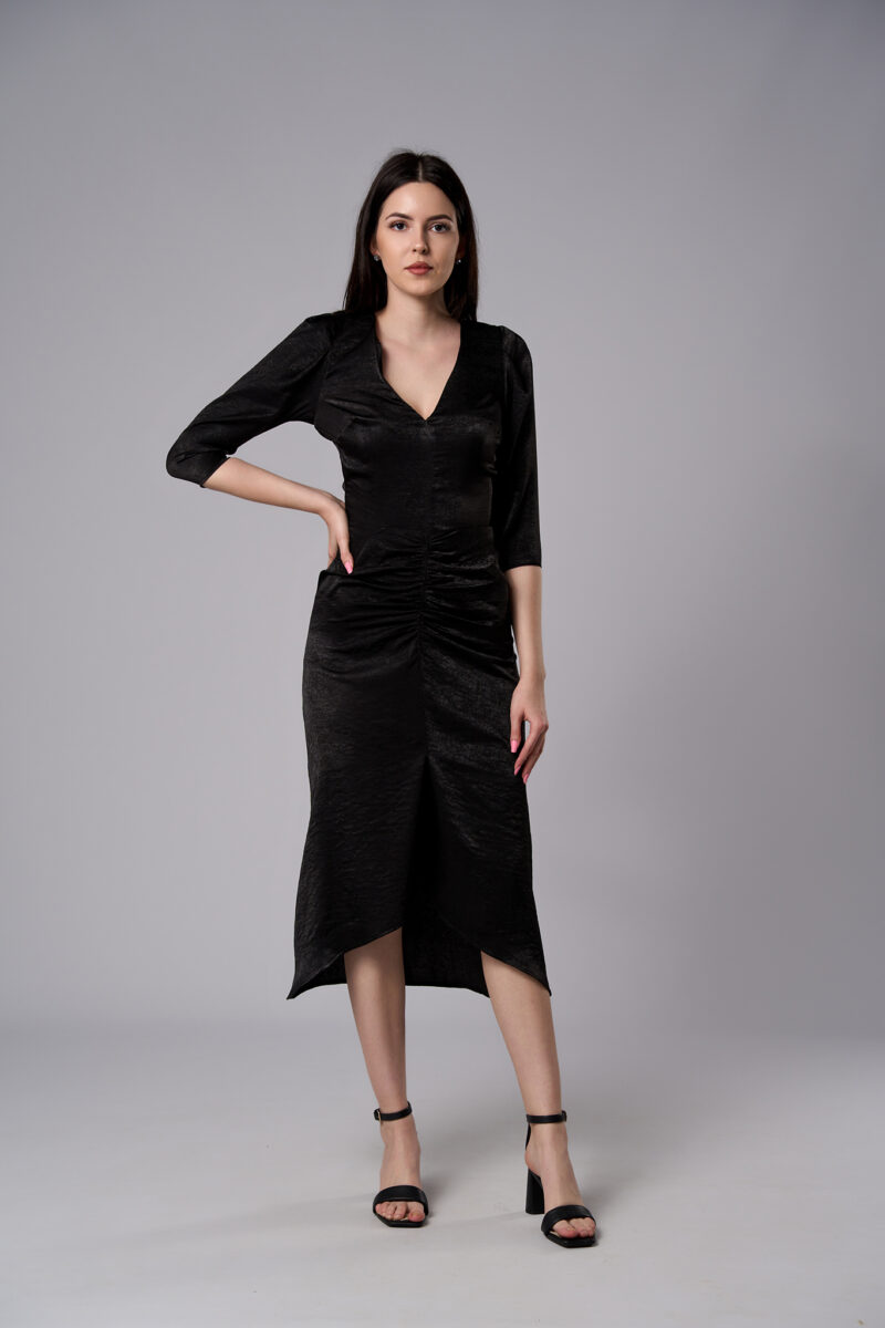 Rochie midi Serena cu croi cambrat neagră - imagine 4