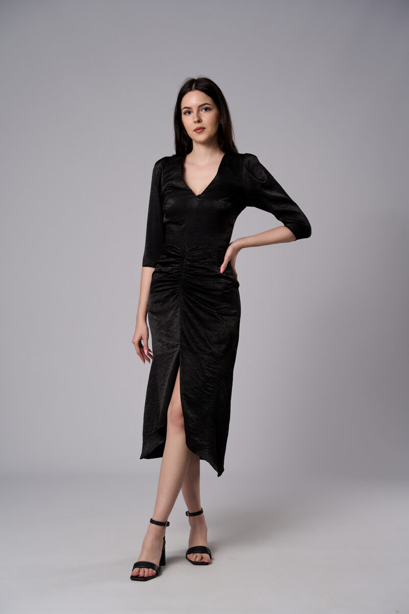 Rochie midi Serena cu croi cambrat neagră - imagine 2