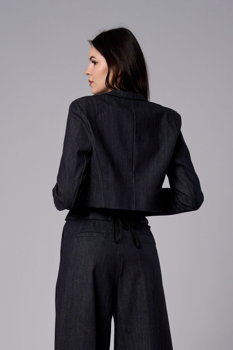 Sacou Alma scurt din denim cu croi cambrat bleumarin - imagine 4