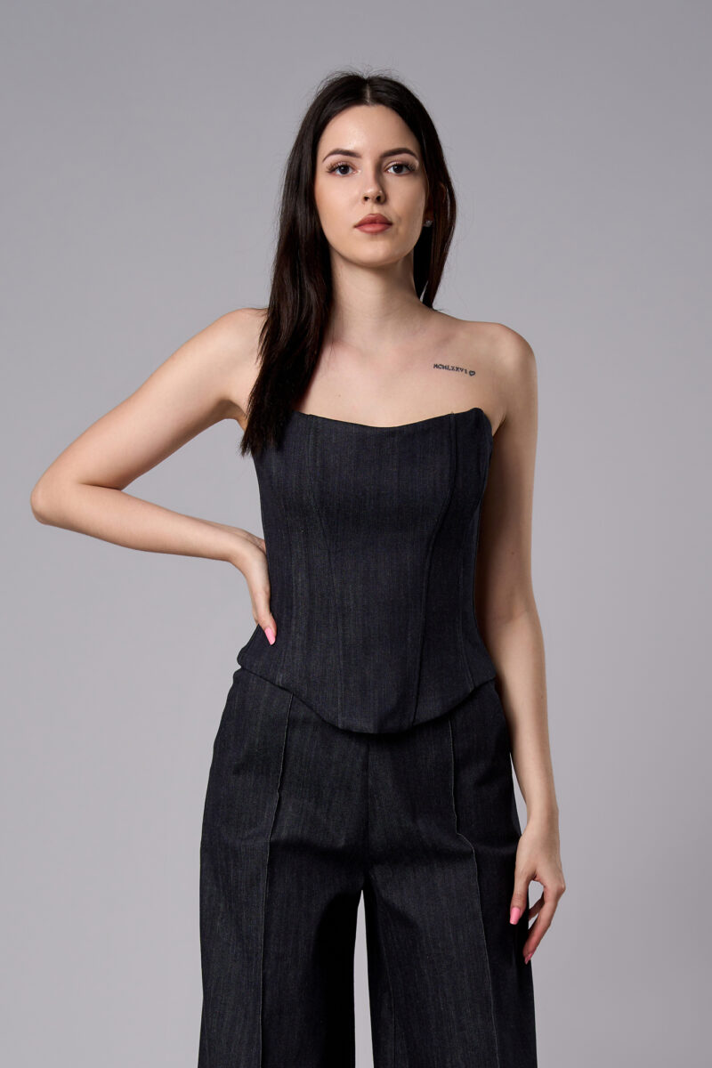Corset Alma din denim cu croi cambrat bleumarin - imagine 2