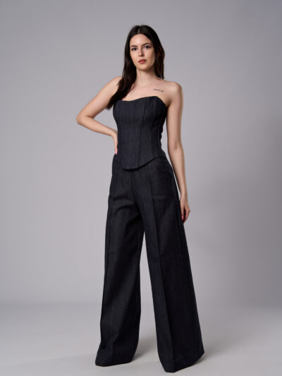 Corset Alma din denim cu croi cambrat bleumarin