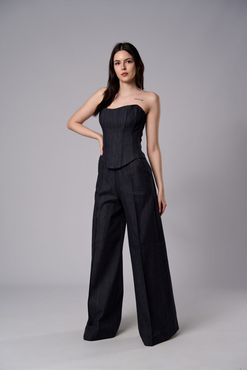 Corset Alma din denim cu croi cambrat bleumarin