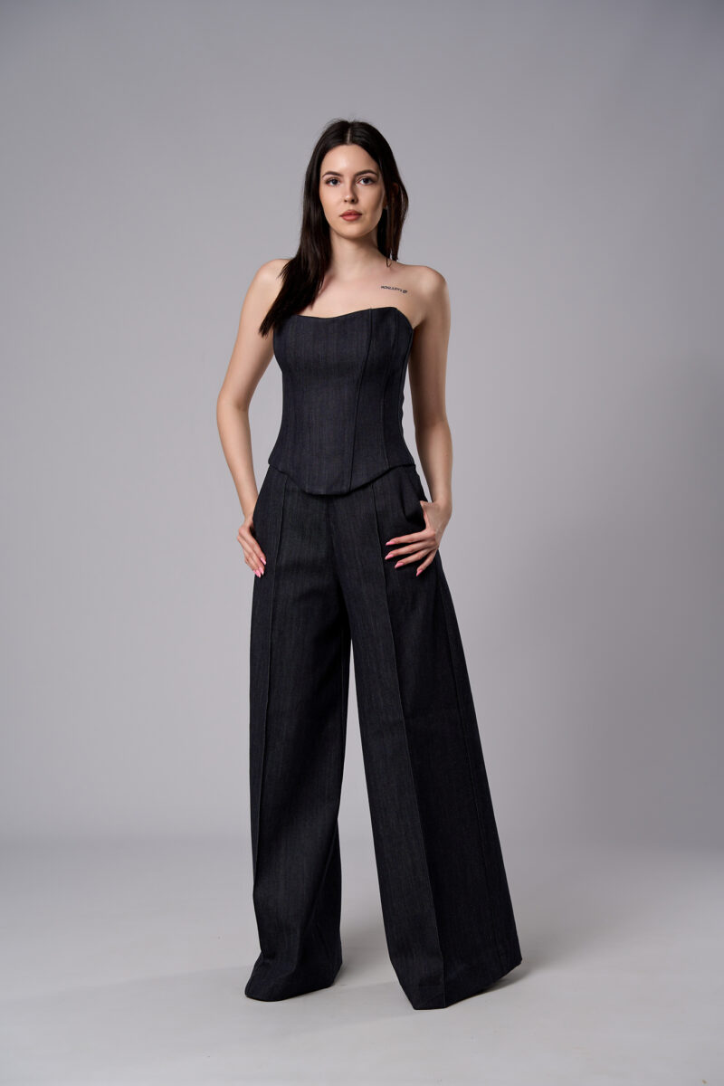 Corset Alma din denim cu croi cambrat bleumarin - imagine 3