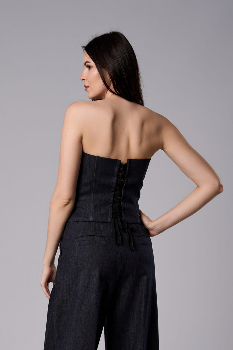 Corset Alma din denim cu croi cambrat bleumarin - imagine 4