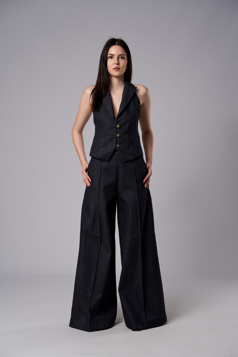 Pantaloni Alma evazați din denim bleumarin - imagine 2