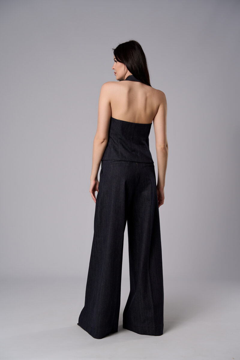 Pantaloni Alma evazați din denim bleumarin - imagine 4