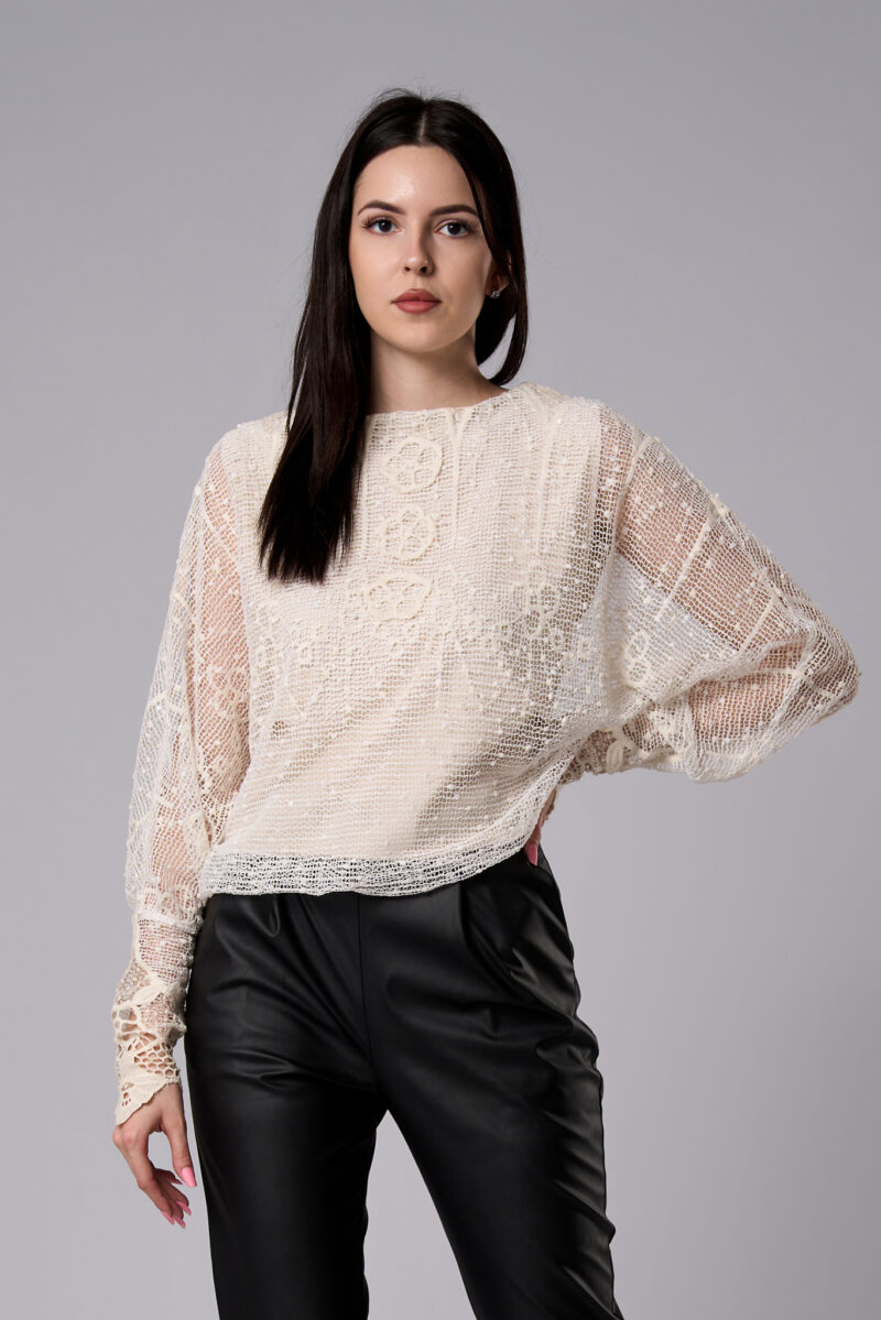 Bluză Ilinca din dantelă cu croi raglan ivoire - imagine 2