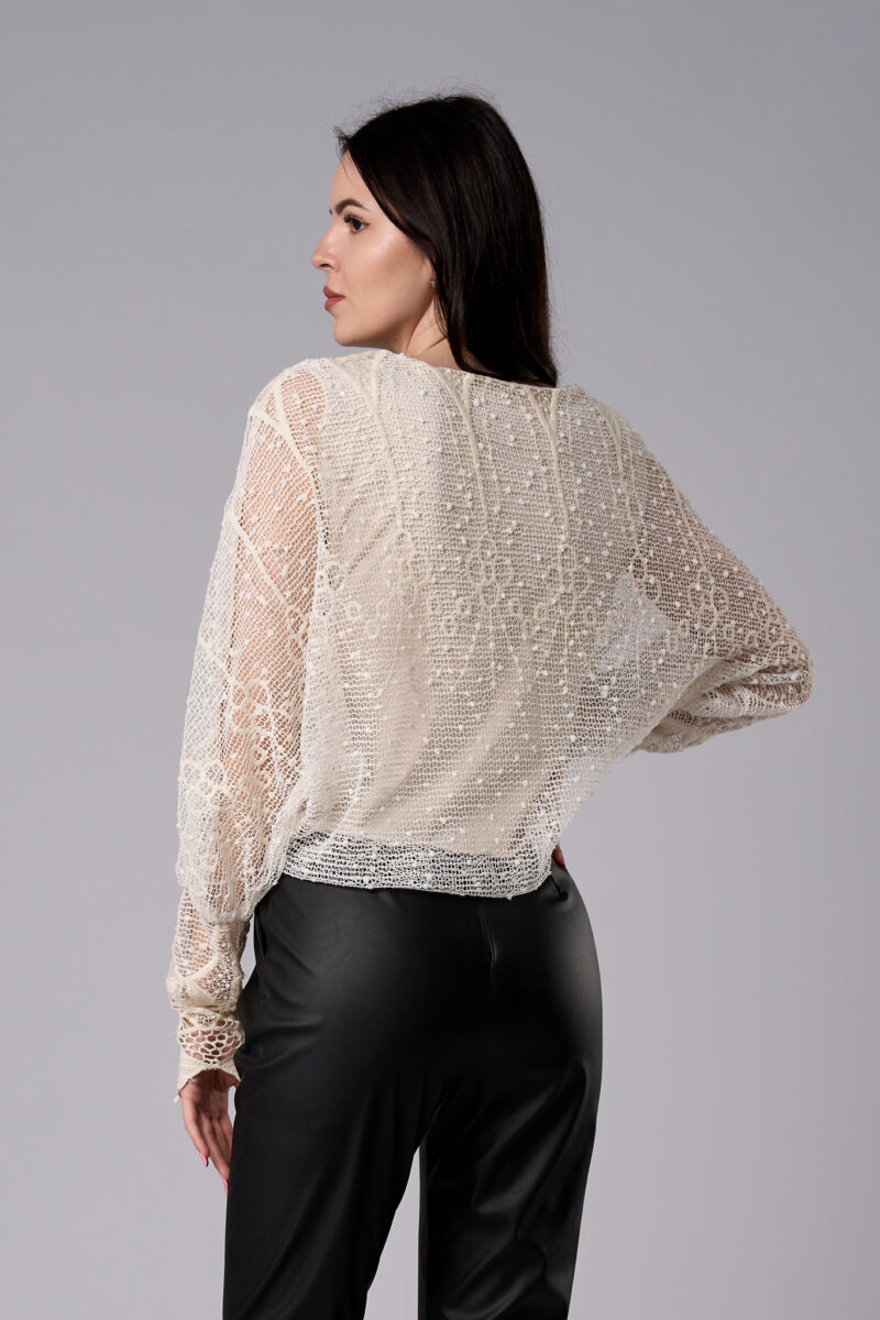 Bluză Ilinca din dantelă cu croi raglan ivoire - imagine 4