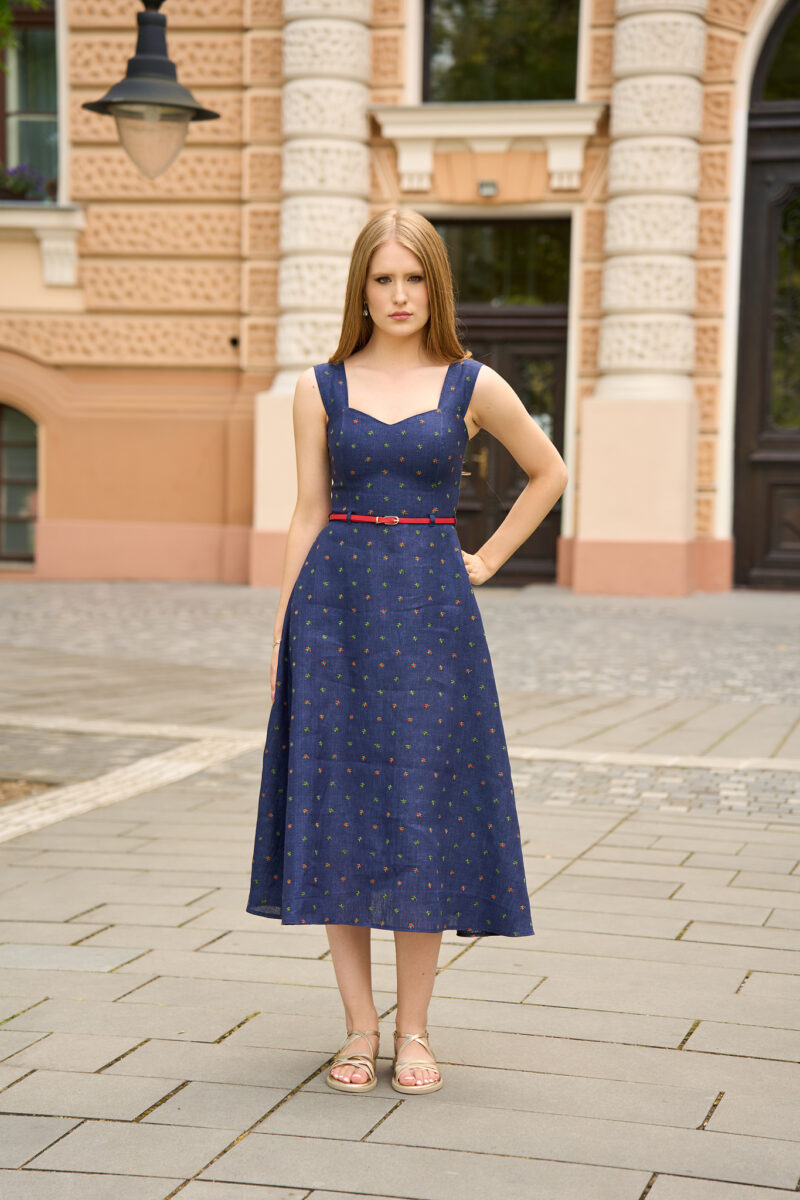 Rochie midi de vară din in bleumarin Ada - imagine 4