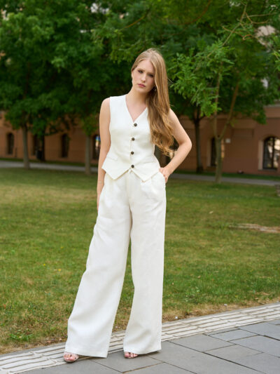 Pantaloni evazați de vară din in albi Kala