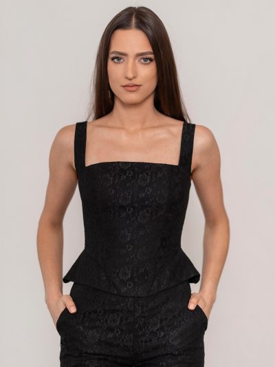 Corset negru cu bretele din dantela Dafne