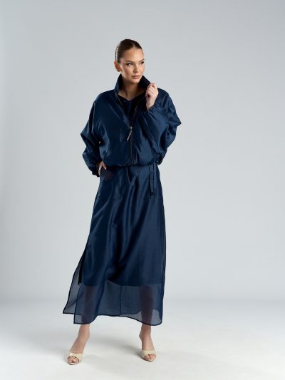 Bomber elegant cu căptuseala din mătase naturală bleumarin Ara