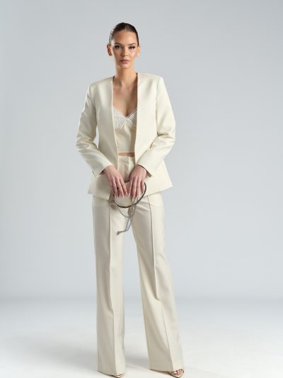 Sacou elegant ivoire din stofă cu lână Hara