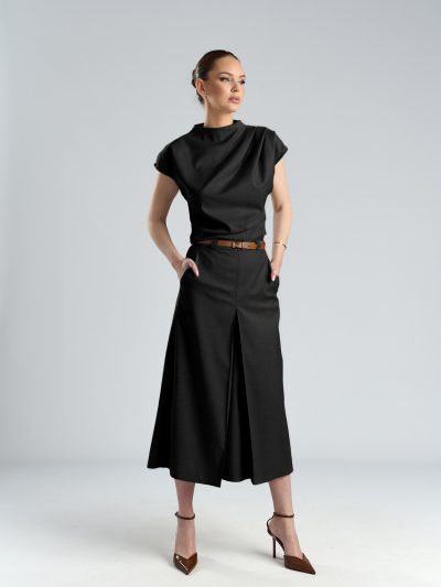 Fustă-pantaloni midi din vâscoză neagră Rina