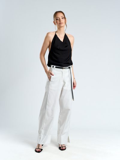 Pantaloni Albi din Denim cu Croi Șalvari Tabita