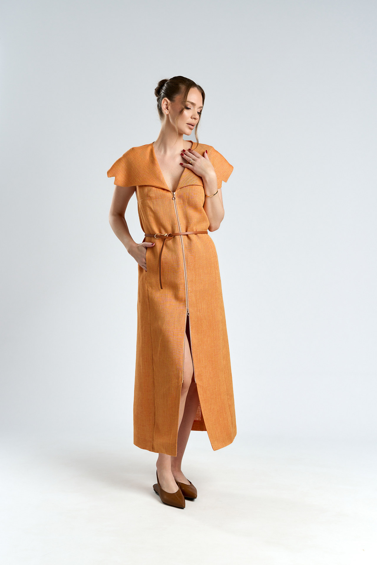 Rochie-Tunică Portocalie din In 100% Natural Alma - imagine 5